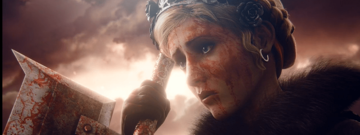 bloody face, battlefield, woman fighter